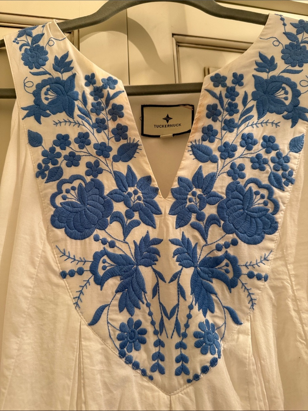 Tuckernuck White Maxi Dress with Blue Floral Embroidery - Picture 3 of 3